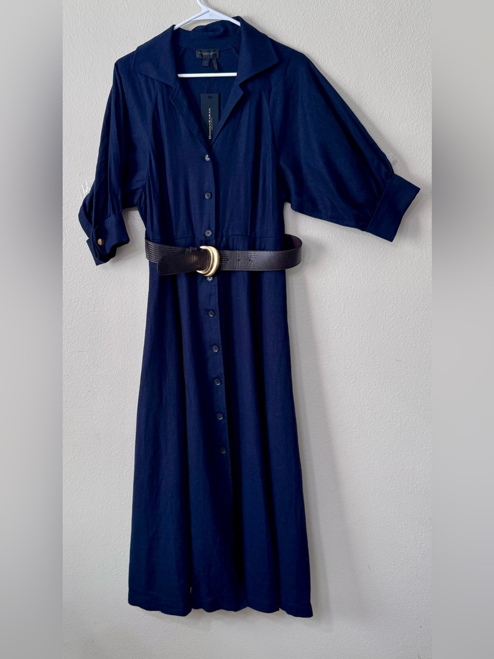 NWT Donna Karan New York Navy Belted Button Front Maxi Shirt Dress Size 6 - Picture 2 of 8